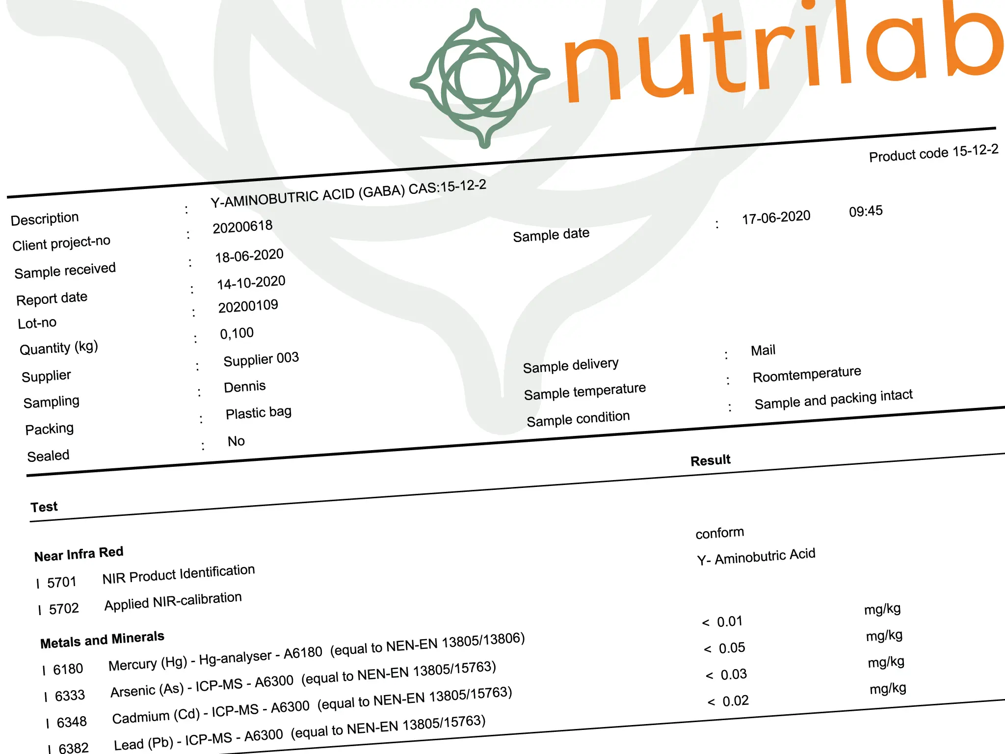 Voorbeeld Nutrilab Certificate of Analysis - Next Valley